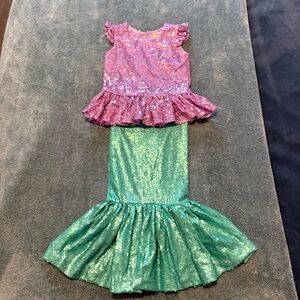 Sequined Girls Mermaid Costume Set - Purple and Teal